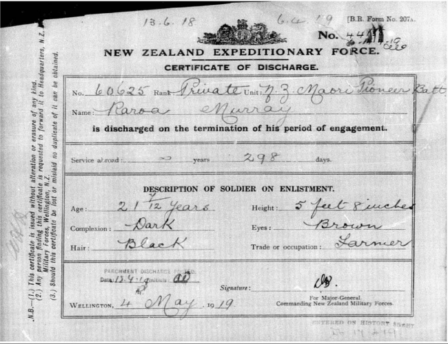 Certificate of Discharge for Raroa Murray