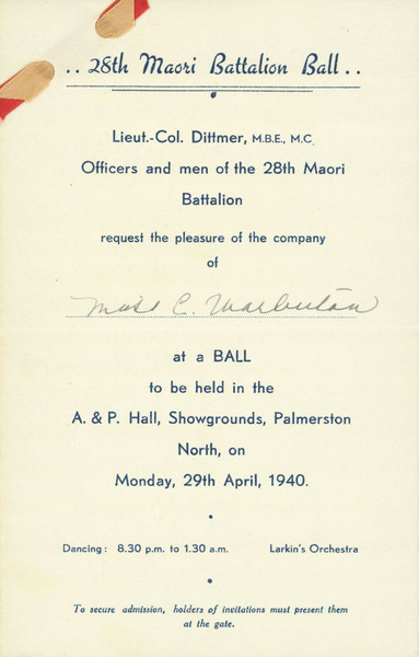  Invitation - 28th Maori Battalion Ball 1940