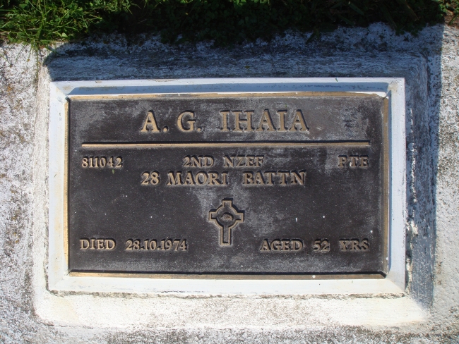 Grave plaque for A G Ihaia  