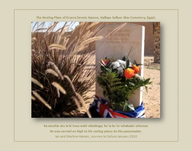 Eruera Dennis Hamon's grave at Halfaya Sollum War Cemetery, Egypt