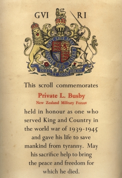 Leopold Busby Commemorative Scroll