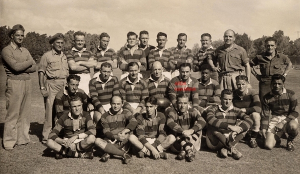Arda Hakaraia and an army rugby team