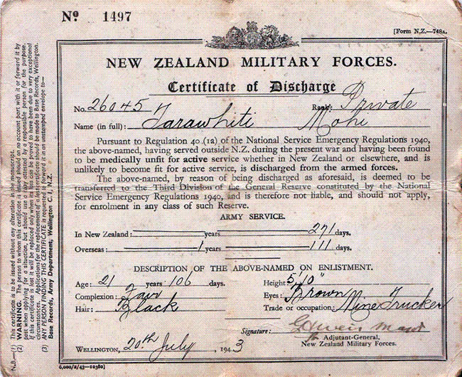 Certificate of Discharge for Mohi Tarawhiti