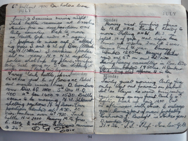 E V Hayward personal diary 1942-tank battle resumes at 0700..