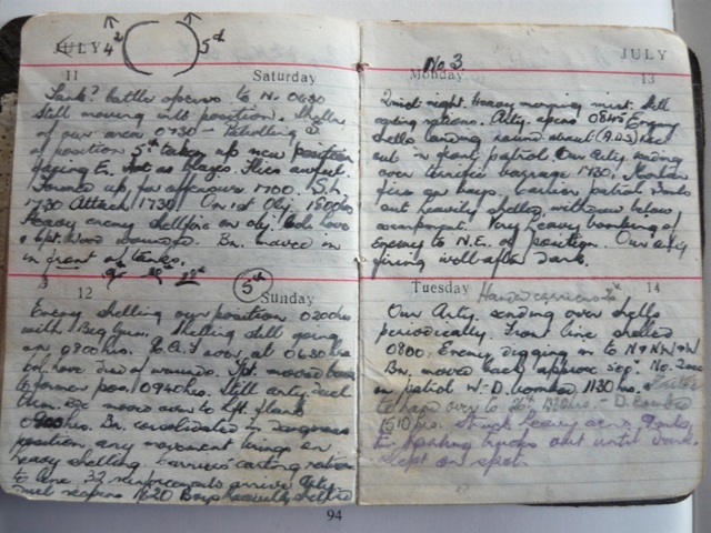 E V Hayward personal diary 1942-enemy shelling our position at 0200