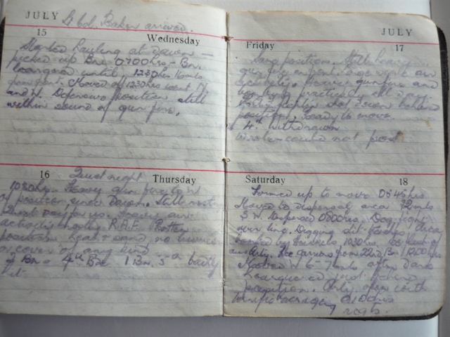 E V Hayward personal diary 1942-lt col. baker arrives..