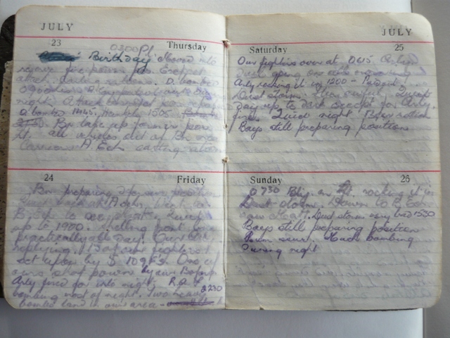 E V Hayward personal diary 1942-our fighters overhead at 0615..mad bombing during the night..