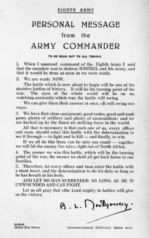 Message To All Personnel Before The Final Battle Of El-Alamein