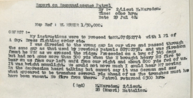 Recce report - forward areas, 29 July 1942