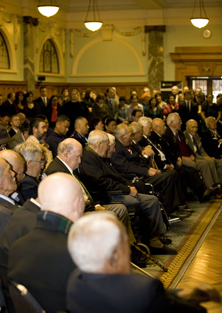 Veterans and crowd at the website launch in Parliament
