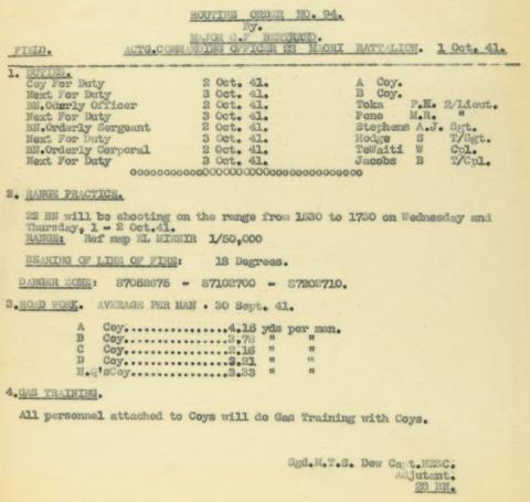 Routine Order 94, October 1941
