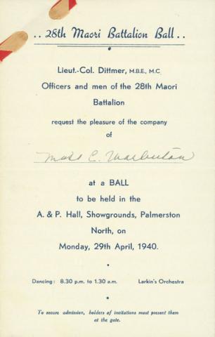  Invitation - 28th Maori Battalion Ball 1940