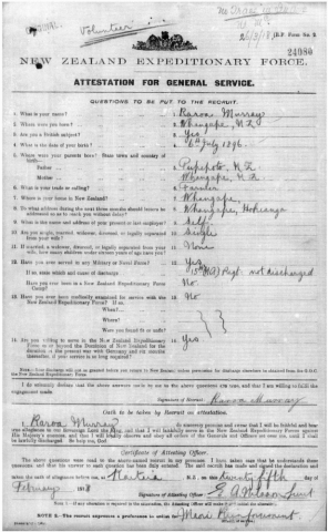 Attestation for general service for Raroa Murray