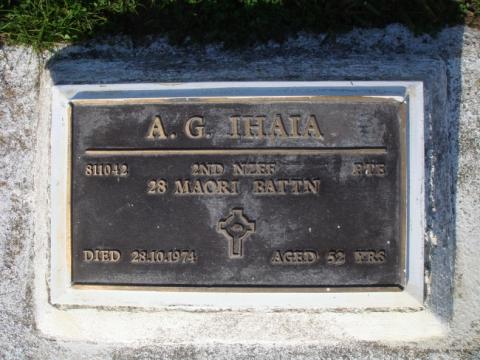 Grave plaque for A G Ihaia  