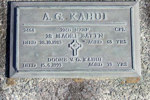 Headstone of Corporal Alexander Graham Kahui