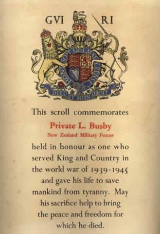 Leopold Busby Commemorative Scroll