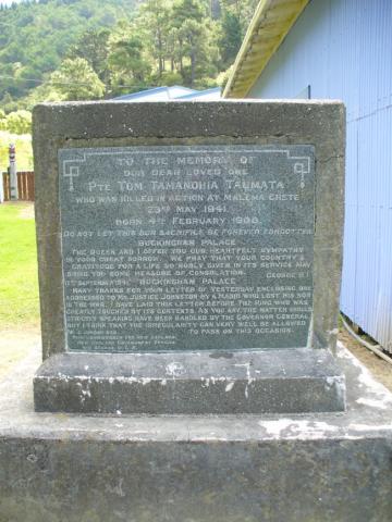 Tom Taumata Memorial Stone standing at Ruawharo Marae, Opoutama, Hawkes Bay