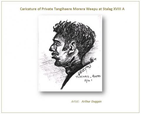 Caricature of T. M. Weepu, 1941 by Arthur Duggan Stalag XVIII-A 