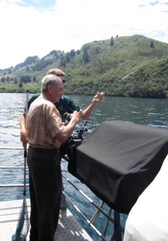 Bob Gillies fishing on Lake Taupō