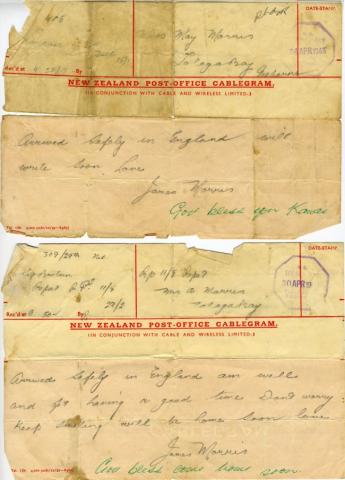 Cablegrams home from England 1945