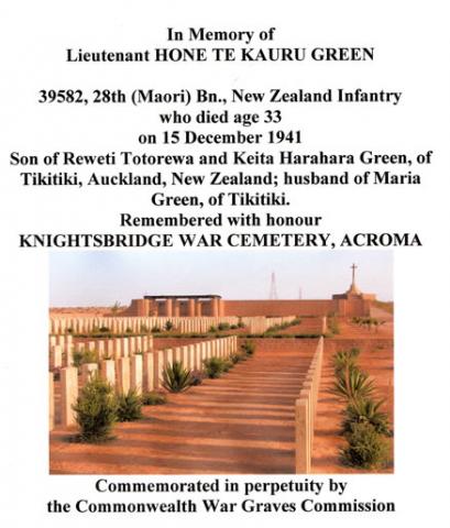 Lieutenant H.T.K. Green's Certificate of Honour