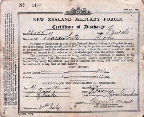 Certificate of Discharge for Mohi Tarawhiti