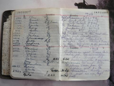 E V Hayward personal diary 1942-ted's carrier platoon list..
