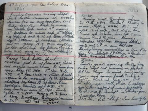 E V Hayward personal diary 1942-tank battle resumes at 0700..