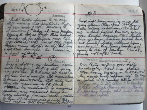 E V Hayward personal diary 1942-enemy shelling our position at 0200