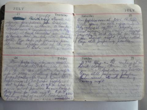 E V Hayward personal diary 1942-our fighters overhead at 0615..mad bombing during the night..