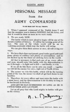 Message To All Personnel Before The Final Battle Of El-Alamein