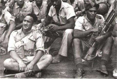 Ephraim Jack Prime in front with cigarette in mouth & friend Taniwha Sonny Waru with pipe in mouth