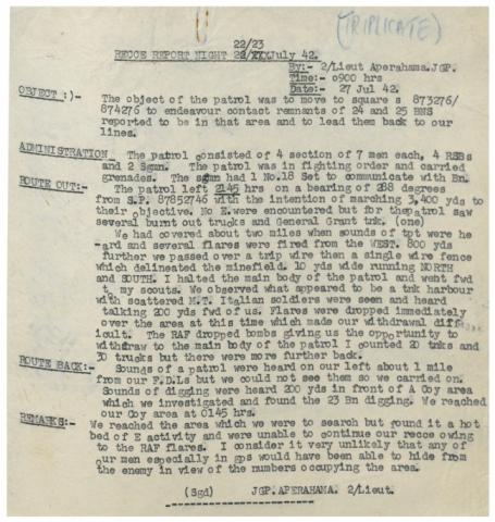 Recce Report 22-23 July 1942