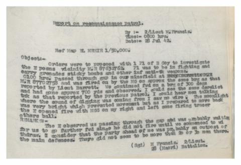 Reconnaissance patrol report, 28 July 1942