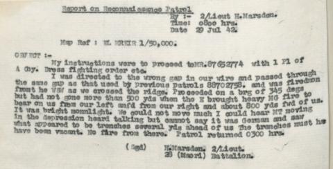 Recce report - forward areas, 29 July 1942
