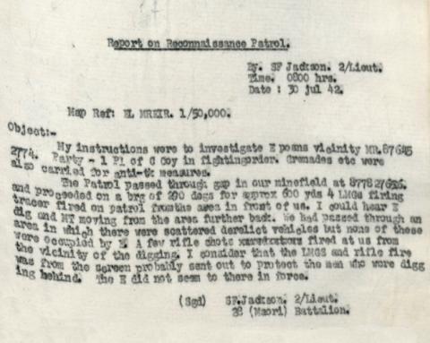 Reconnaissance patrol report, 29 July 1942