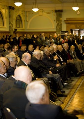 Veterans and crowd at the website launch in Parliament