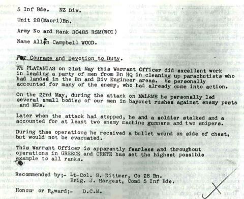 Ace Wood's citation for DCM